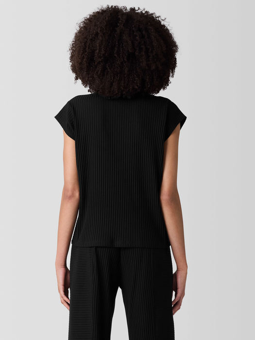 Textured Stretch Rib Round Neck Top - Eileen Fisher Outlet