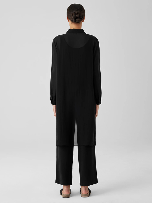 Sheer Silk Georgette Classic Collar Long Shirt - Eileen Fisher Outlet