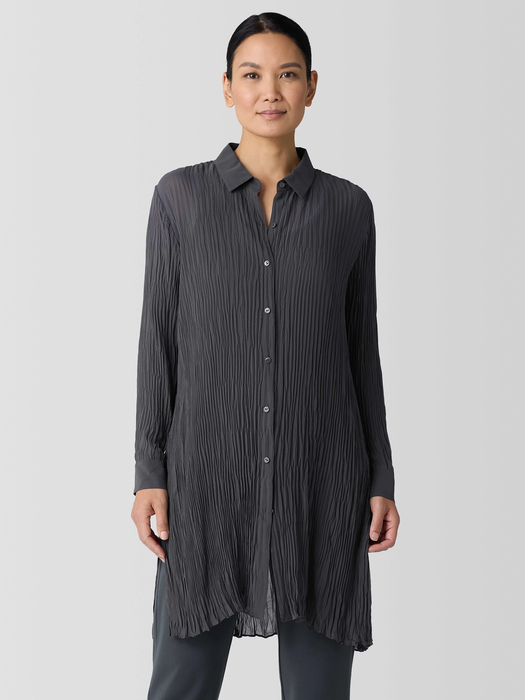 Crinkled Sheer Silk GeorgetteLong Shirt - Eileen Fisher Outlet