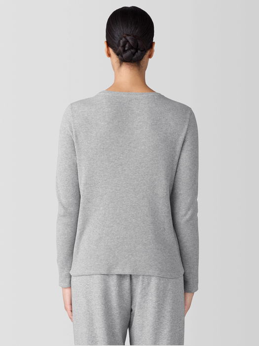 Mélange Organic Cotton Waffle Henley Sleep Top - Eileen Fisher Outlet