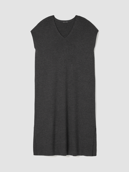 Merino Rib V-Neck Dress - Eileen Fisher Outlet