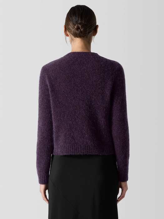 Mohair Plush Mélange Crew Neck Cardigan - Eileen Fisher Outlet