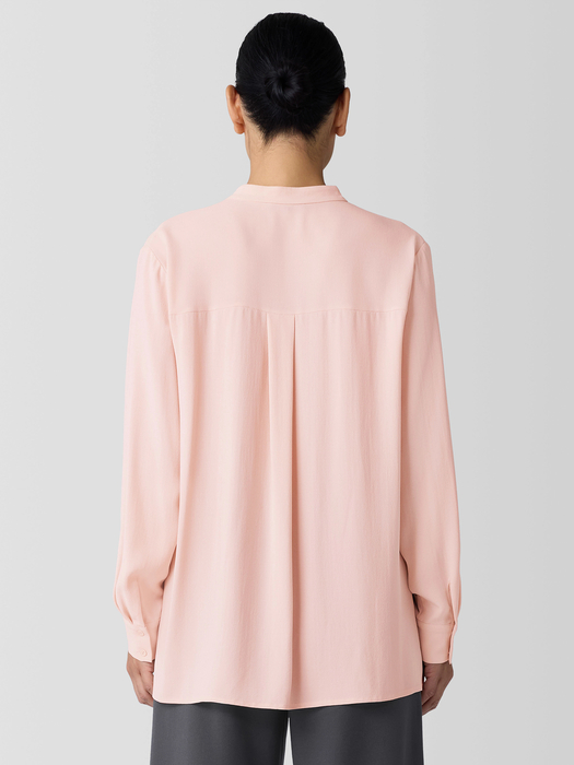 Silk Georgette Crepe Band Collar Shirt - Eileen Fisher Outlet