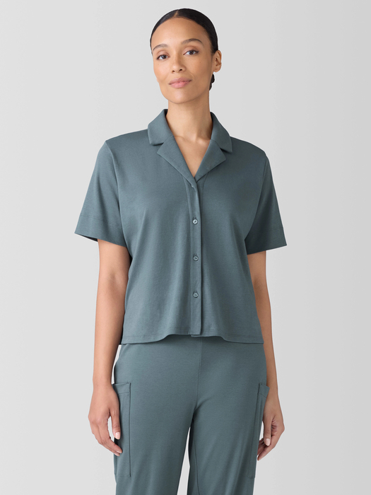 Organic Cotton Interlock Notch Collar Sleep Shirt - Eileen Fisher Outlet