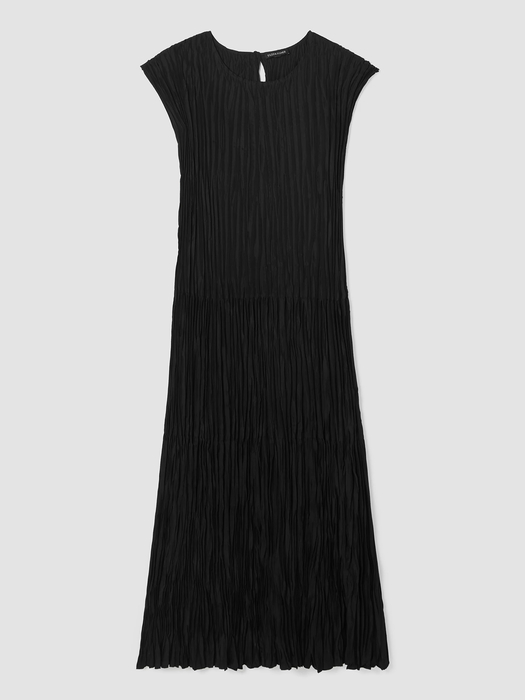 Crushed Silk Jewel NeckTiered Dress - Eileen Fisher Outlet