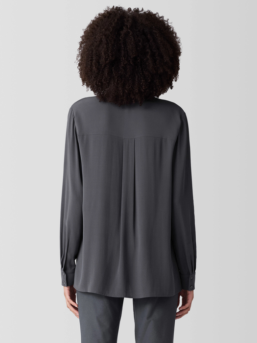 Silk Georgette Crepe Band Collar Shirt - Eileen Fisher Outlet