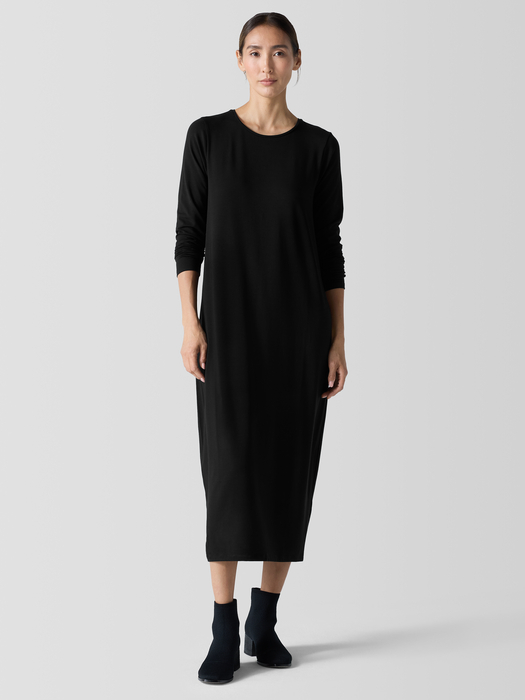 Stretch Jersey Knit Round Neck Dress - Eileen Fisher Outlet