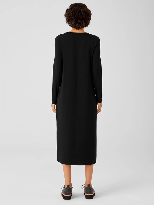 Stretch Jersey Knit Jewel Neck Dress - Eileen Fisher Outlet