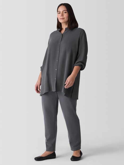 Silk Georgette Crepe Band Collar Shirt - Eileen Fisher Outlet