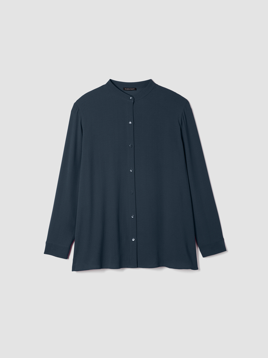 Silk Georgette Crepe Band Collar Shirt - Eileen Fisher Outlet