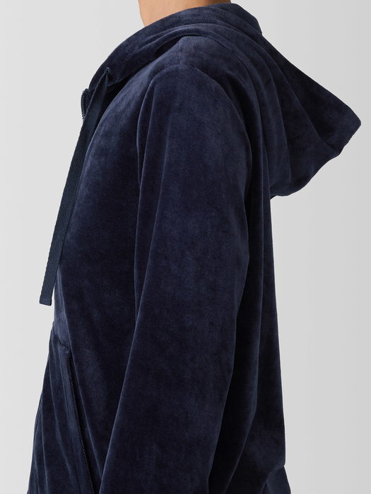 Cozy Velour Knit Hooded Jacket - Eileen Fisher Outlet