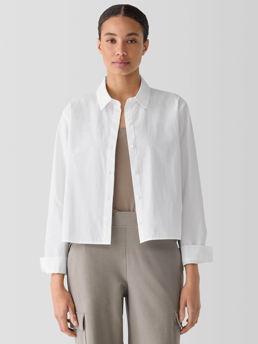 Washed Organic Cotton Poplin Classic Collar Short Shirt - Eileen Fisher Outlet