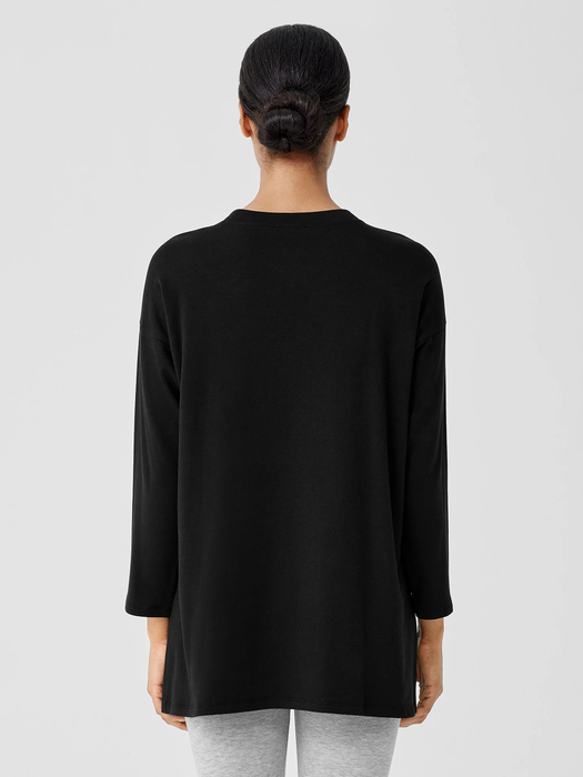 Cozy Brushed Terry Hug Crew Neck Long Top - Eileen Fisher Outlet