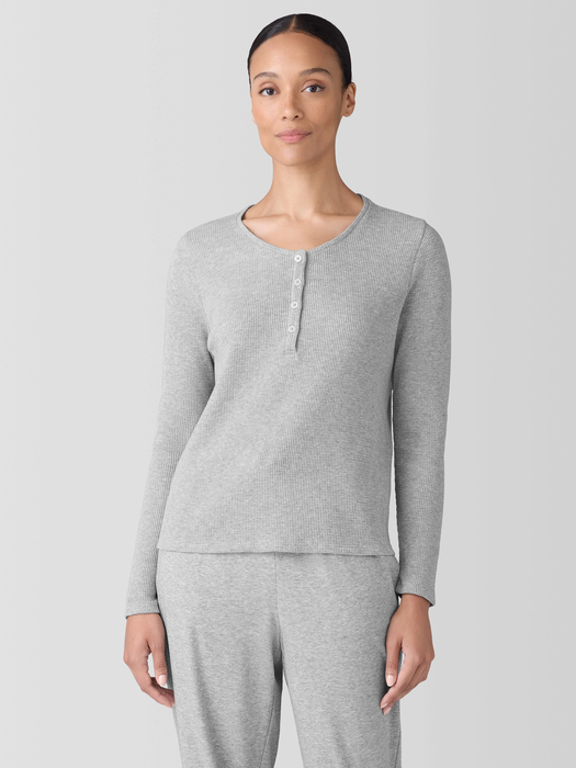 Mélange Organic Cotton Waffle Henley Sleep Top - Eileen Fisher Outlet