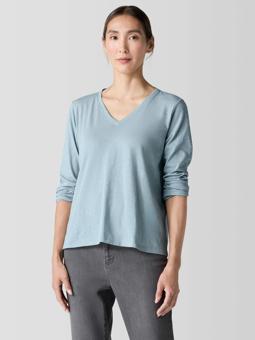 Organic Cotton Slubby Jersey V-Neck Top - Eileen Fisher Outlet
