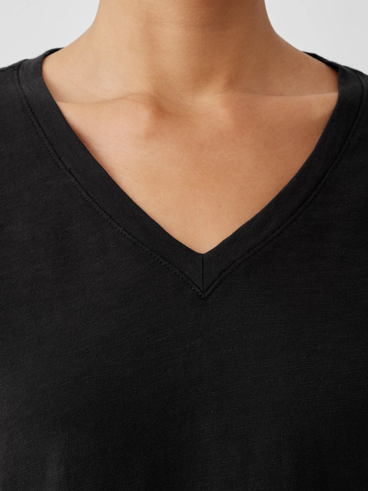 Organic Cotton Slub V-Neck Top - Eileen Fisher Outlet