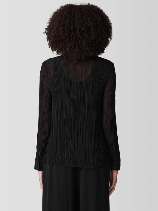 Crinkled Sheer Silk Georgette Classic Collar Shirt - Eileen Fisher Outlet