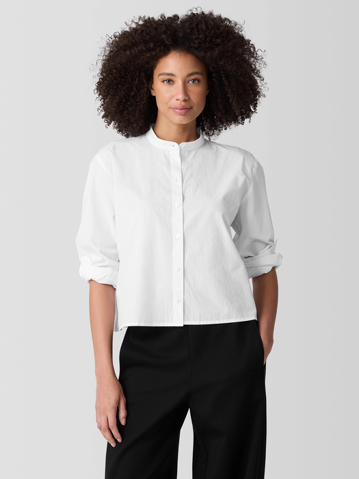 Washed Organic Cotton Poplin Band Collar Short Shirt - Eileen Fisher Outlet