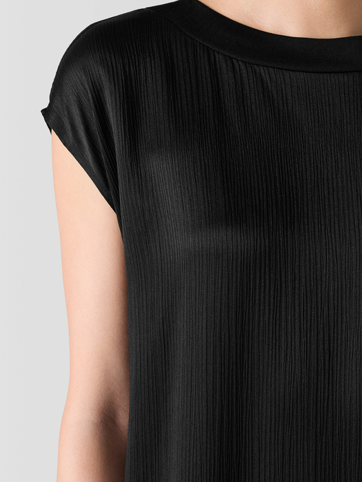 Striated Silk Satin Bateau Neck Dress - Eileen Fisher Outlet