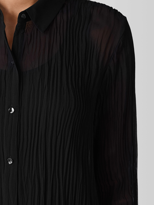 Crinkled Sheer Silk Georgette Classic Collar Shirt - Eileen Fisher Outlet