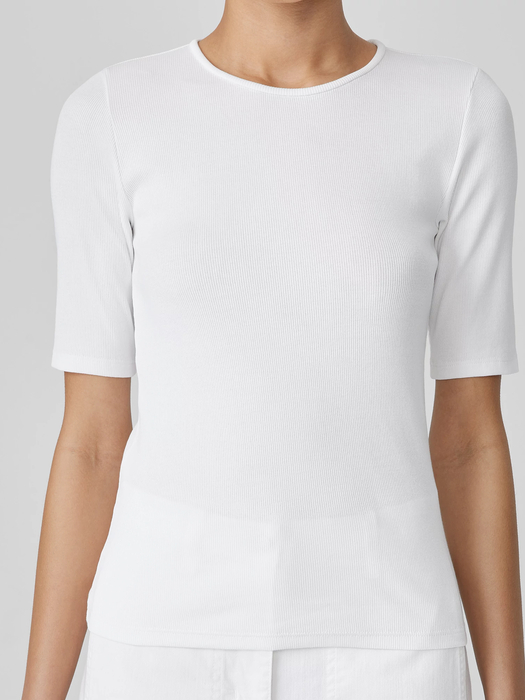 Organic Cotton Stretch Rib Crew Neck Top - Eileen Fisher Outlet