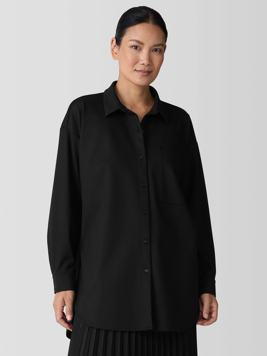 Lightweight Ponte Classic Collar Long Shirt - Eileen Fisher Outlet
