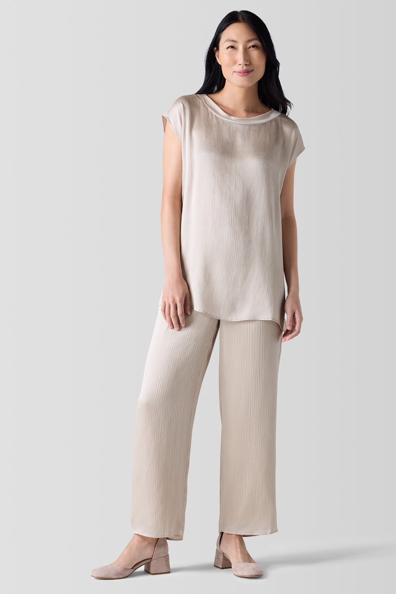 Striated Silk Satin Bateau Neck Top - Eileen Fisher Outlet