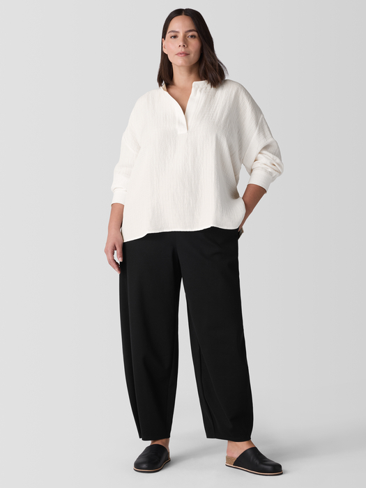 Silk Linen Box Band Collar Top - Eileen Fisher Outlet