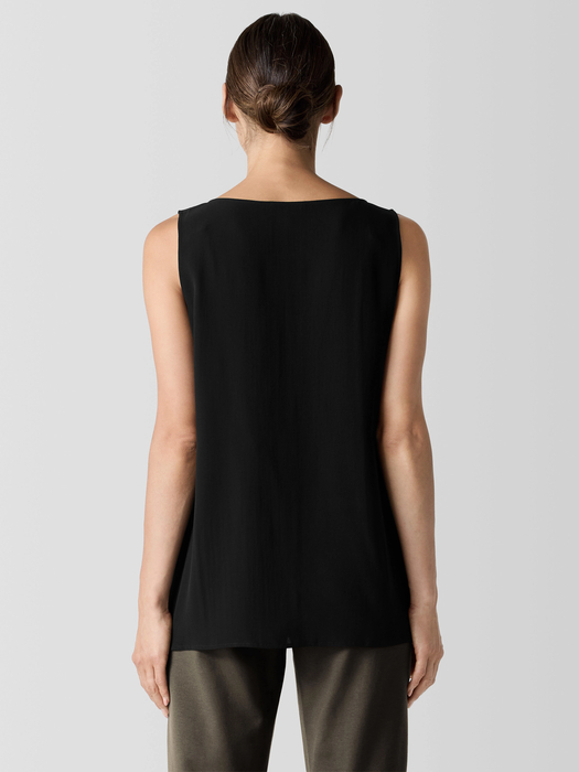 Silk Georgette CrepeBallet Neck Long Tank - Eileen Fisher Outlet
