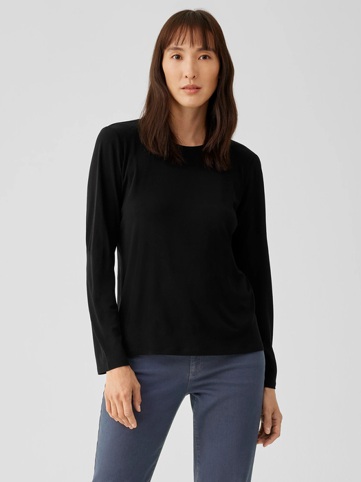Stretch Silk Jersey Crew Neck Top - Eileen Fisher Outlet
