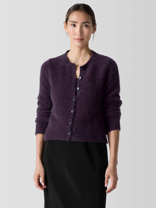 Mohair Plush Mélange Crew Neck Cardigan - Eileen Fisher Outlet