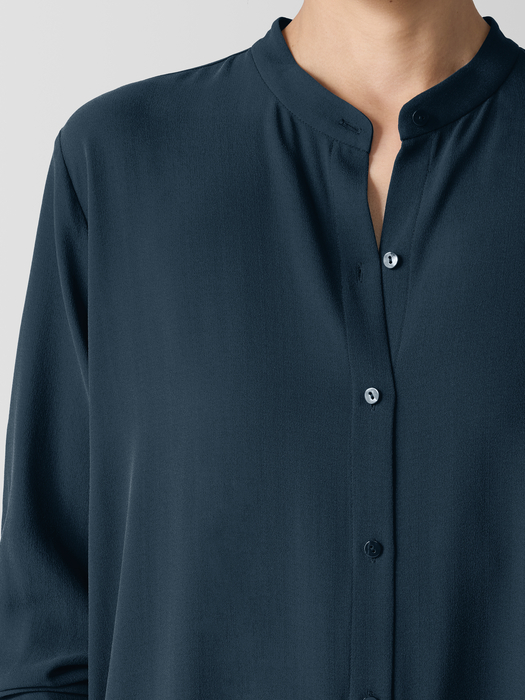 Silk Georgette Crepe Band Collar Shirt - Eileen Fisher Outlet