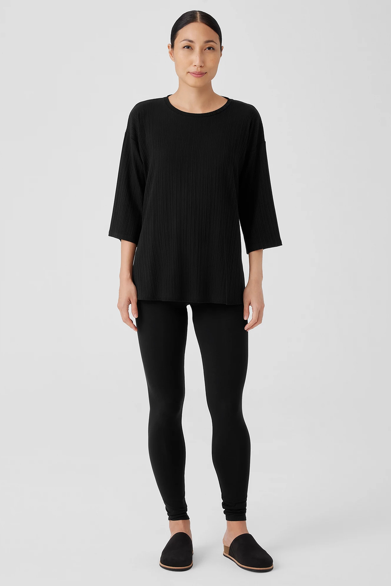 Stretch Jersey Knit Crew Neck Long Top - Eileen Fisher Outlet