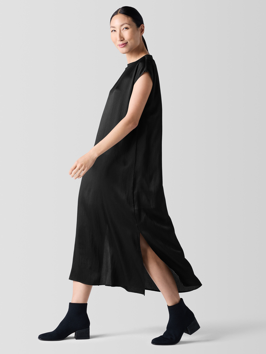 Striated Silk Satin Bateau Neck Dress - Eileen Fisher Outlet