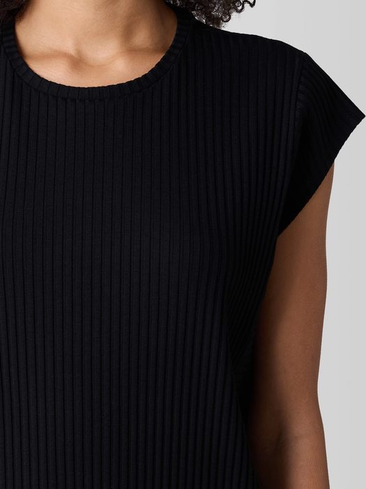 Textured Stretch Rib Round Neck Top - Eileen Fisher Outlet