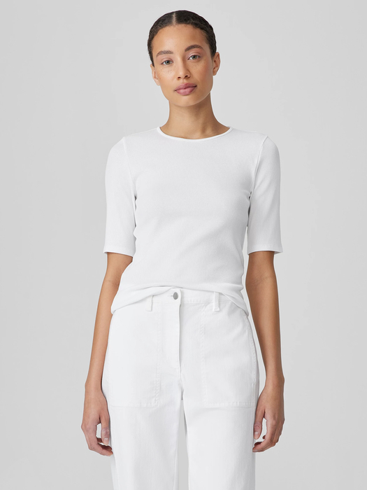 Organic Cotton Stretch Rib Crew Neck Top - Eileen Fisher Outlet