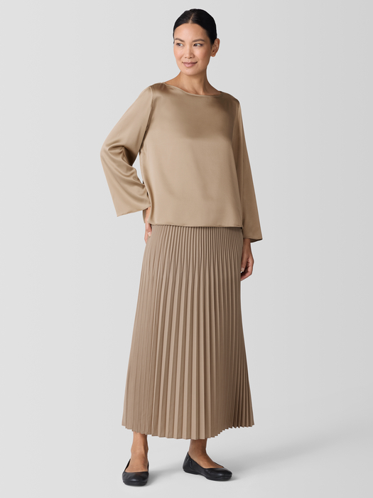 Stretch Silk Charmeuse Bateau Neck Top - Eileen Fisher Outlet