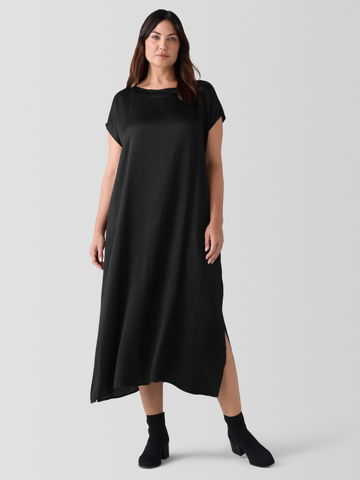 Striated Silk Satin Bateau Neck Dress - Eileen Fisher Outlet