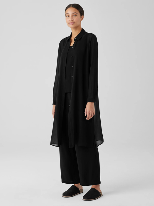 Sheer Silk Georgette Classic Collar Long Shirt - Eileen Fisher Outlet