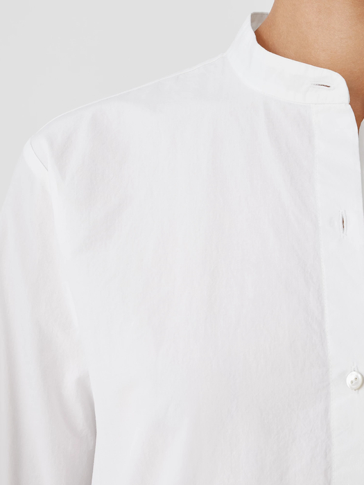 Washed Organic Cotton Poplin Band Collar Shirt - Eileen Fisher Outlet