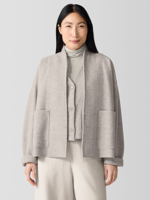 Lightweight Boiled Wool High Collar Jacket in Regenerative Wool - Eileen Fisher Outlet