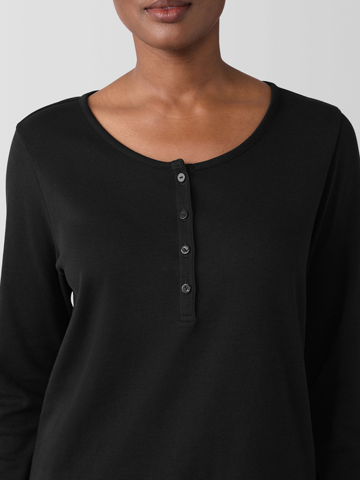Organic Cotton Interlock Henley Sleep Top - Eileen Fisher Outlet