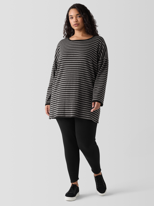 Striped Cozy Brushed Terry Long Box-Top - Eileen Fisher Outlet