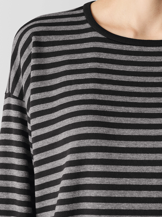 Striped Cozy Brushed Terry Long Box-Top - Eileen Fisher Outlet
