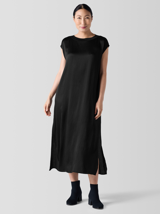Striated Silk Satin Bateau Neck Dress - Eileen Fisher Outlet