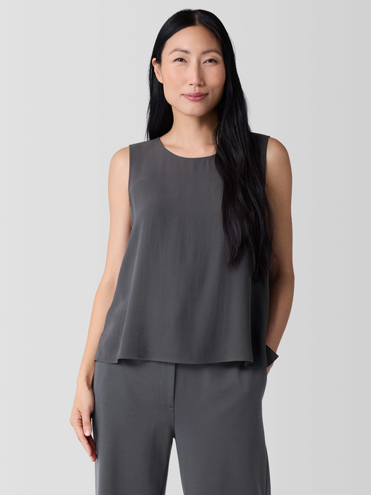 Silk Georgette Crepe Round Neck Tank - Eileen Fisher Outlet