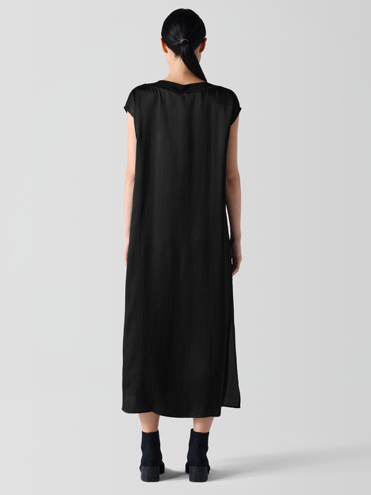 Striated Silk Satin Bateau Neck Dress - Eileen Fisher Outlet
