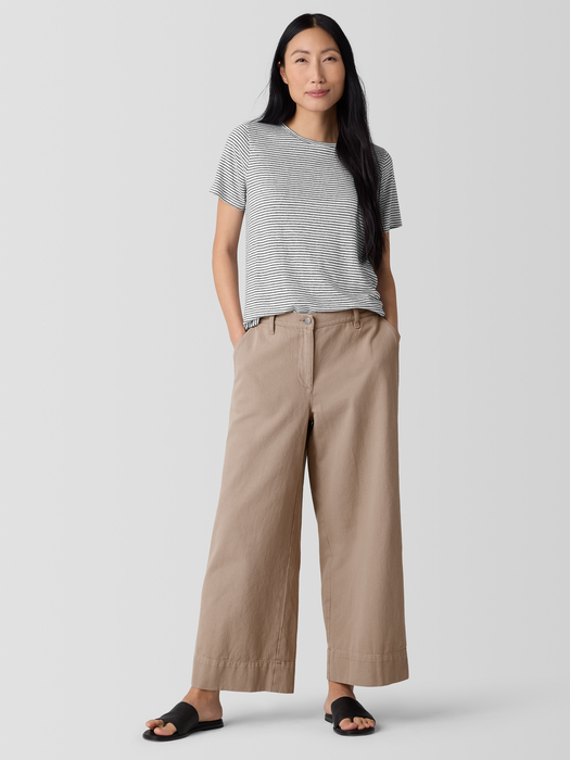 Striped Organic Linen Jersey Crew Neck Tee - Eileen Fisher Outlet