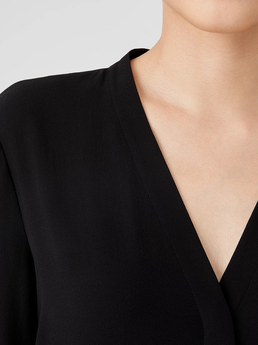 Silk Georgette Crepe V-Neck Shirt - Eileen Fisher Outlet