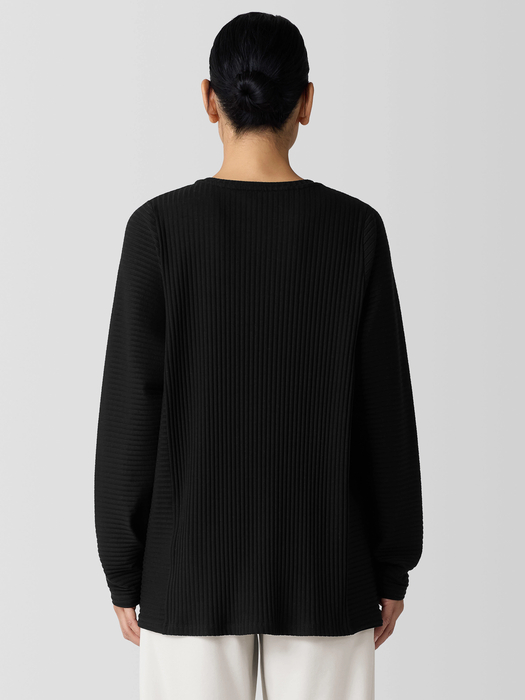 Textured Stretch Rib Round Neck Long-Sleeve Top - Eileen Fisher Outlet